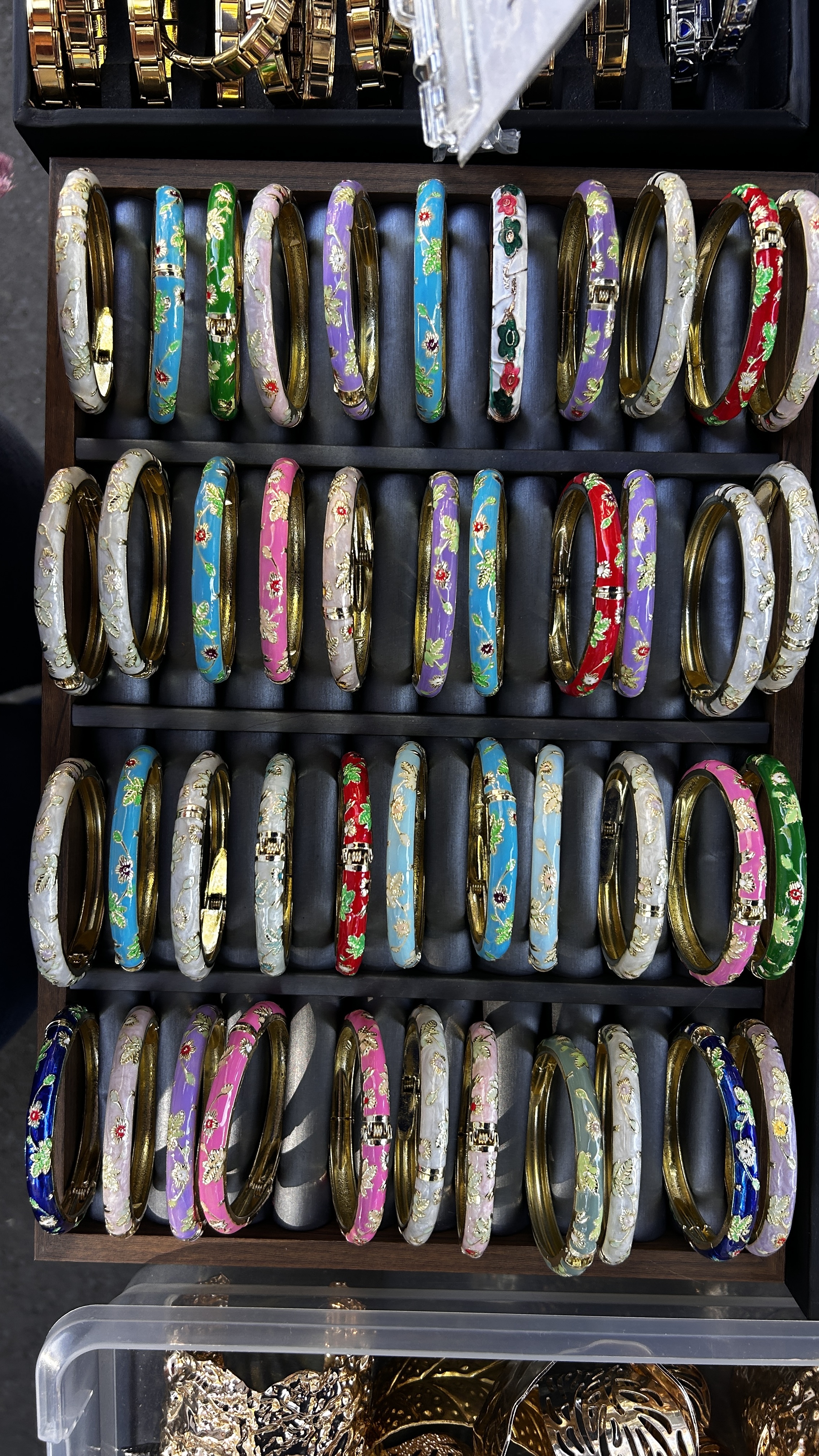 Colourful floral bangles from Glebe Markets Jewellery.