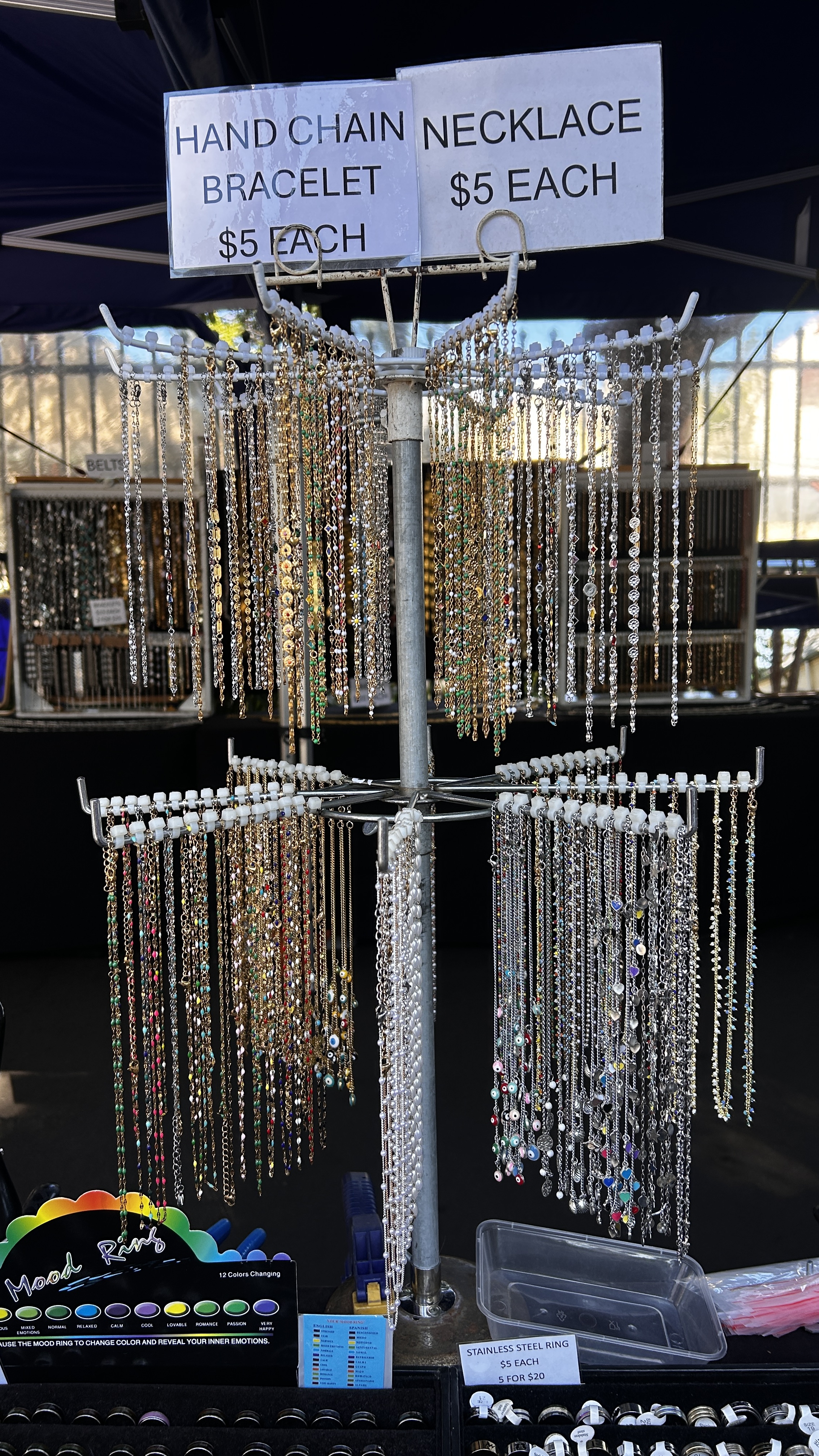 A carousel of hand chains, necklaces and bracelets at the Glebe Markets stall.