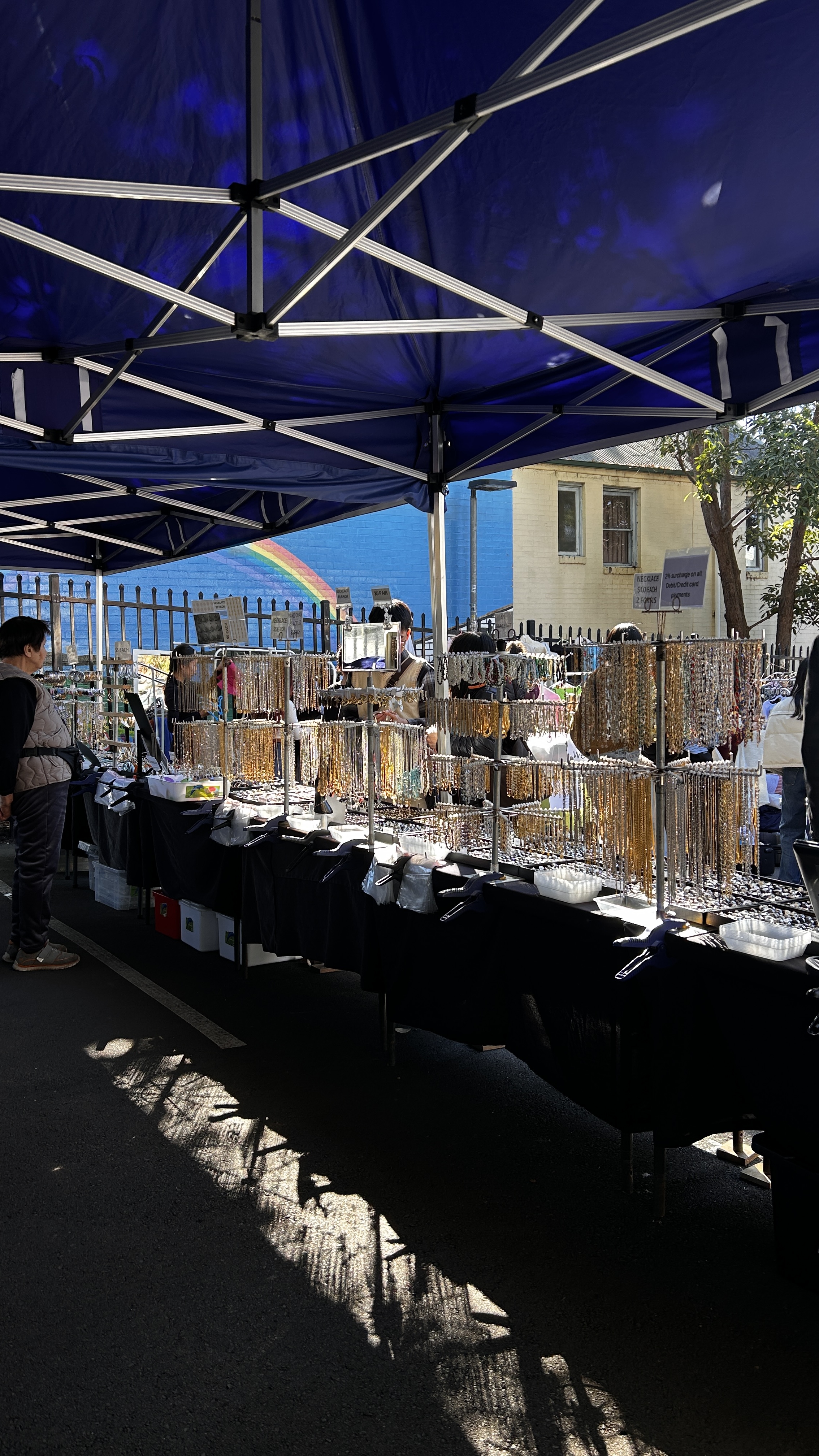 Fatma’s full jewellery stall set up at Glebe Markets.